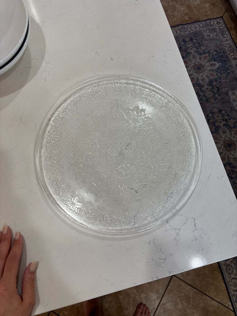 Vintage Duralex Crystal Christmas Morning Pressed Glass Round 12-inch Platter